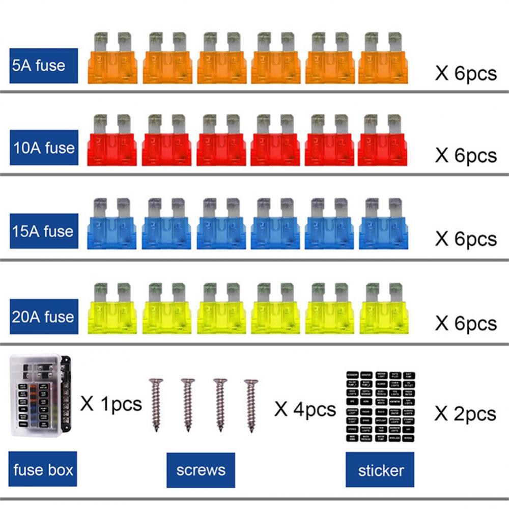 Car Boat Fuse Box  6 Ways 12 Ways  LED Indicator Light Insert Screw Type Blade Fuse Holder Power Distribution Panel Board