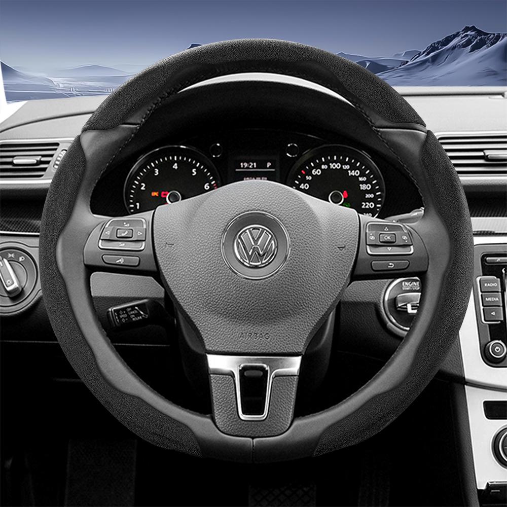 Suitable for Volkswagen Sports Suede Steering Wheel Cover with Split Snap-On Design for Tiguan Golf T-Roc Polo Passat Jetta Id.3 Id.4 