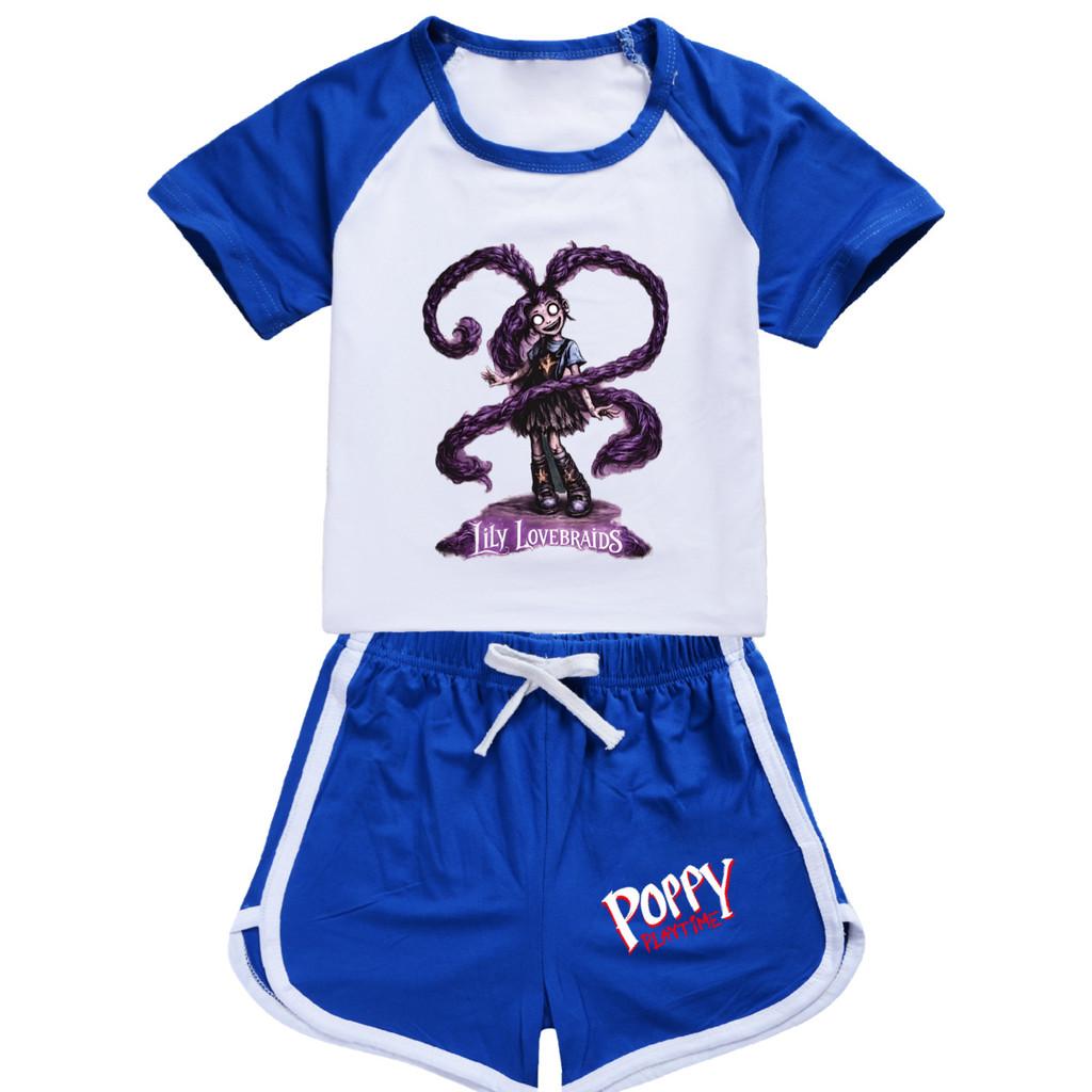 5582 2pcs/set Children Girls Lily Lovebraids Printed Short Sleeves Tracksuit Clothes Set