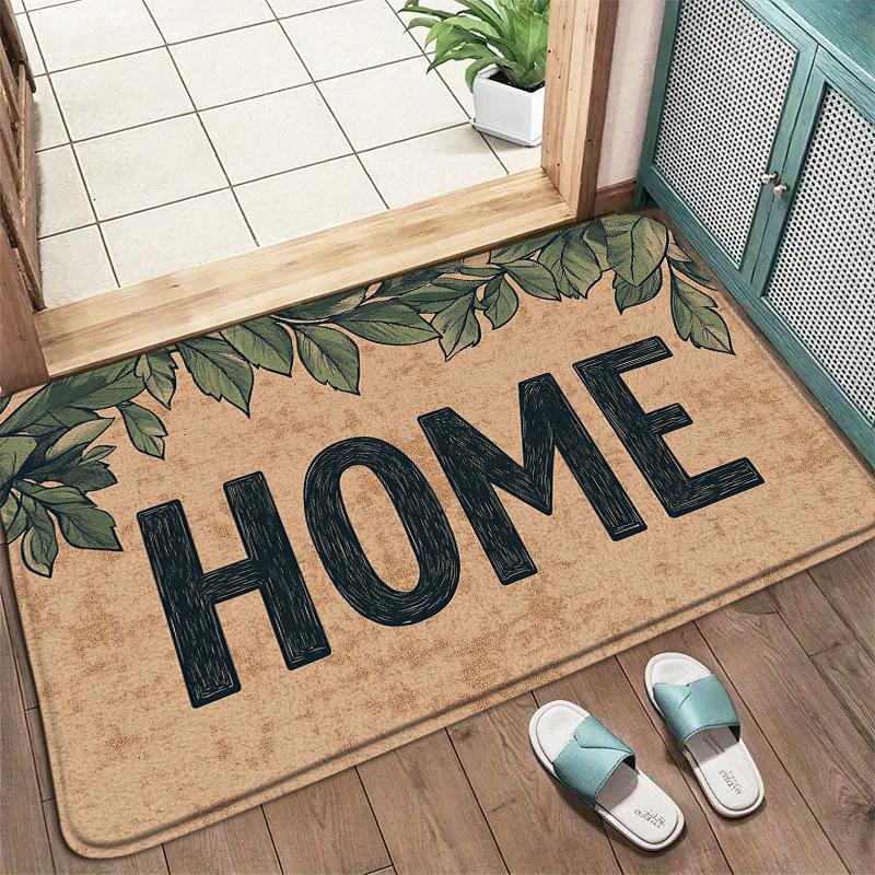 Brown Home Black Handwritten Carpet Mat Anti-Slip Rubber Backing Rug for Entryway Front Door Mat Hallway Home Decoration Durable