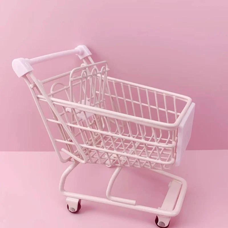 

Mini Shopping Car Storage Basket Cute Colorful Desktop Storage Basket Sorting Basket Simulation Supermarket Trolley Ornament M 13x9.5x14.5cm