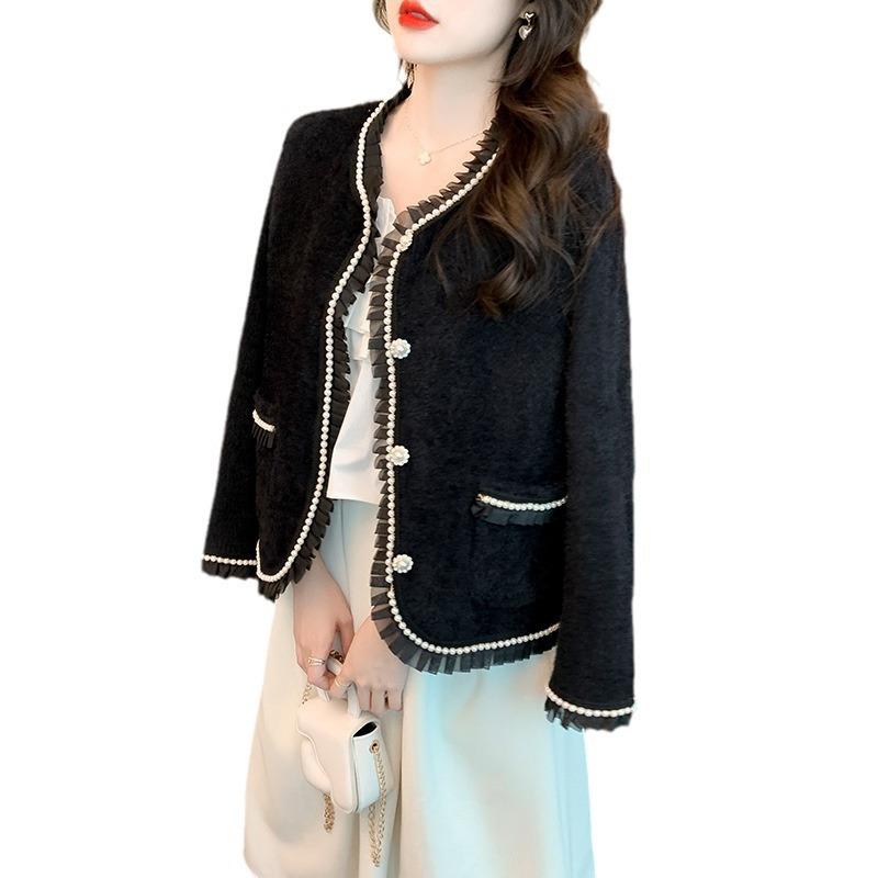 French Xiaoxiangfeng jacket women's autumn and winter 2024 new fashion versatile knitted cardigan mink velvet top jacket