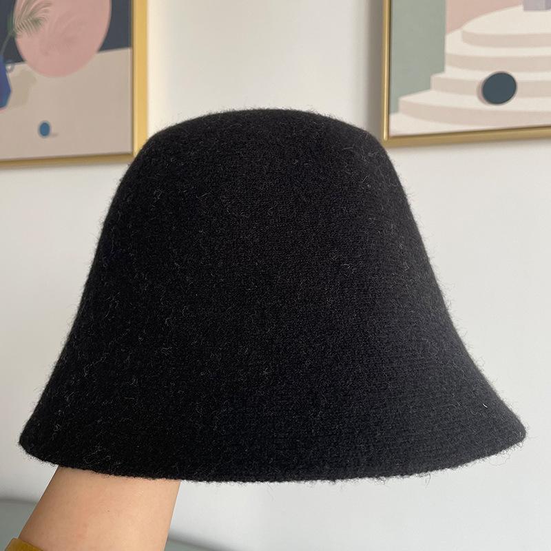 Herbst und Winter einfarbige Wolle Mode warmer Fischerhut Damen einfarbig Gesicht klein gestrickter Fischerhut Tide