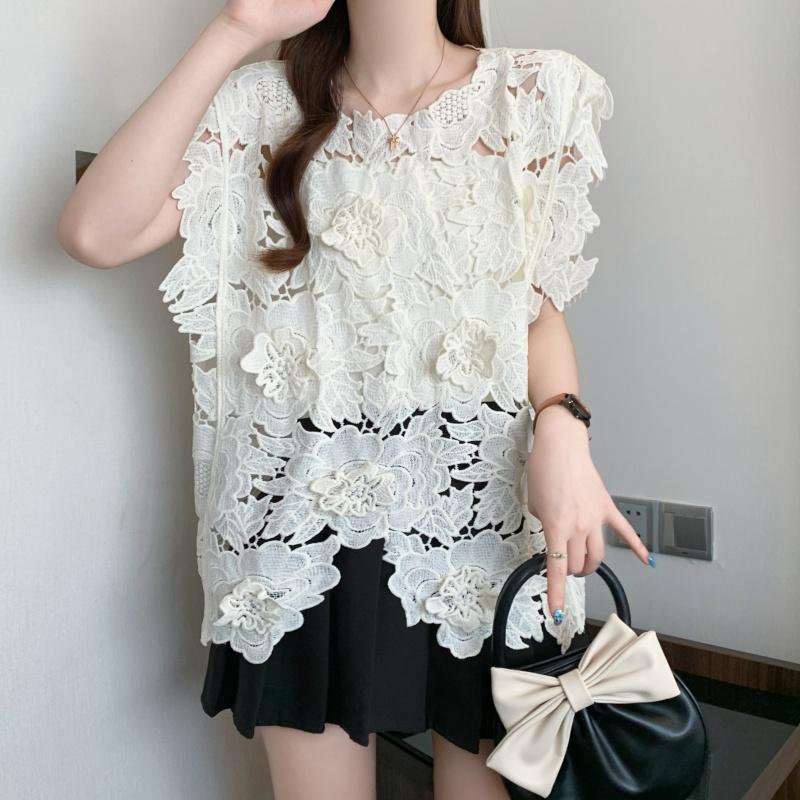 DIMANAF 2025 New Summer T-Shirt Women Basic Knitting Lace Vest Sleeveless Hollow Style Tops Loose