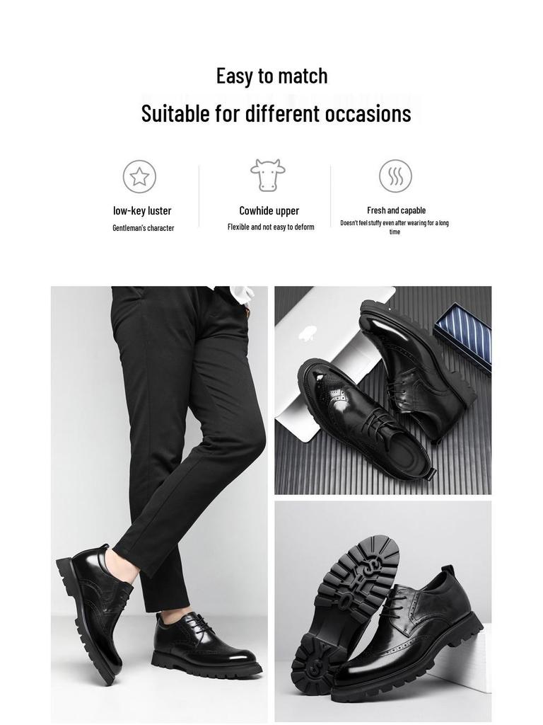 Herren 8cm Brogue Business Derby Schuhe - Schnürschuhe Rindsleder