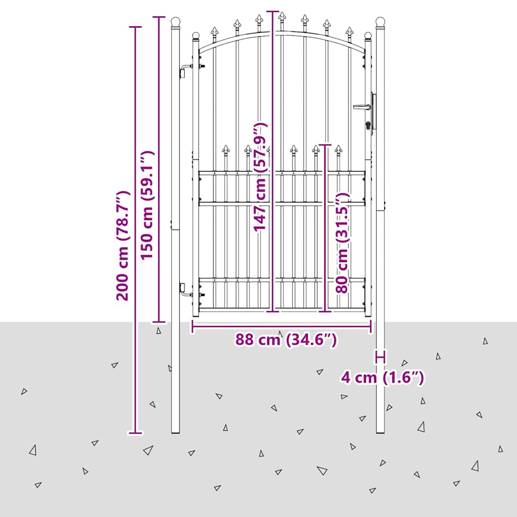 EMMEN Wrought Iron Garden Gate with Ornamental Details 200 X 100 Cm