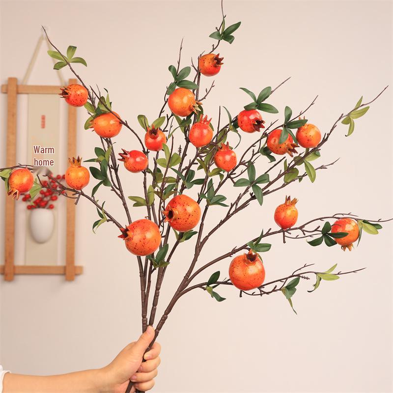 Pomegranate & Persimmon Fruit Tree Branch Bouquet: Artificial Floral Decoration for Living and Dining Rooms