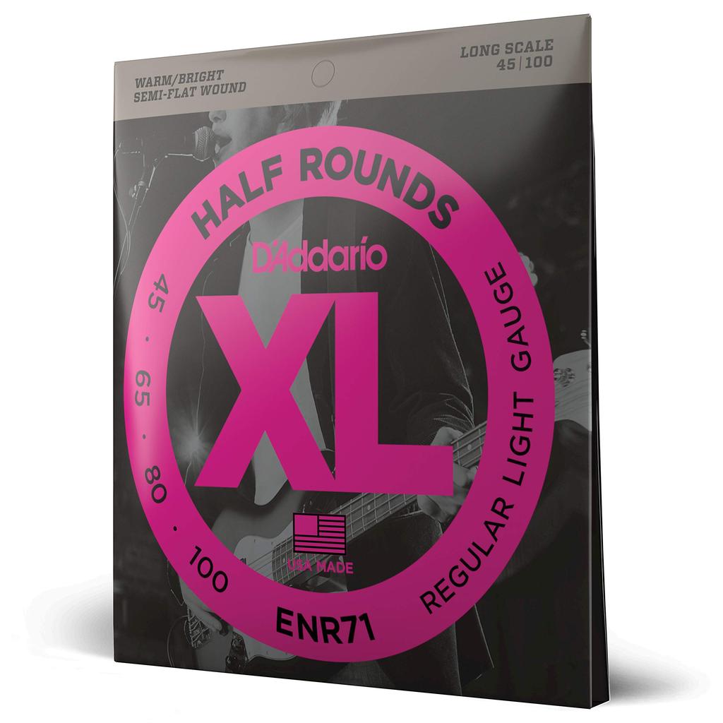 ENR71 Pure Nickel Long Scale Bass D'Addario Half-Round Strings, .045-.100
