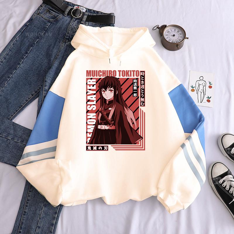 

Harajuku Anime Demon Slayer Hoodie Cool Tokitou Muichirou Graphic Winter Men Women Kimetsu no Yaiba Y2k Streetwear Sweatshirts 4XL білий/синій