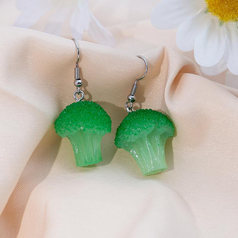 Unique Green Vegetable Resin Earrings - Personalized Corn and Broccoli Design