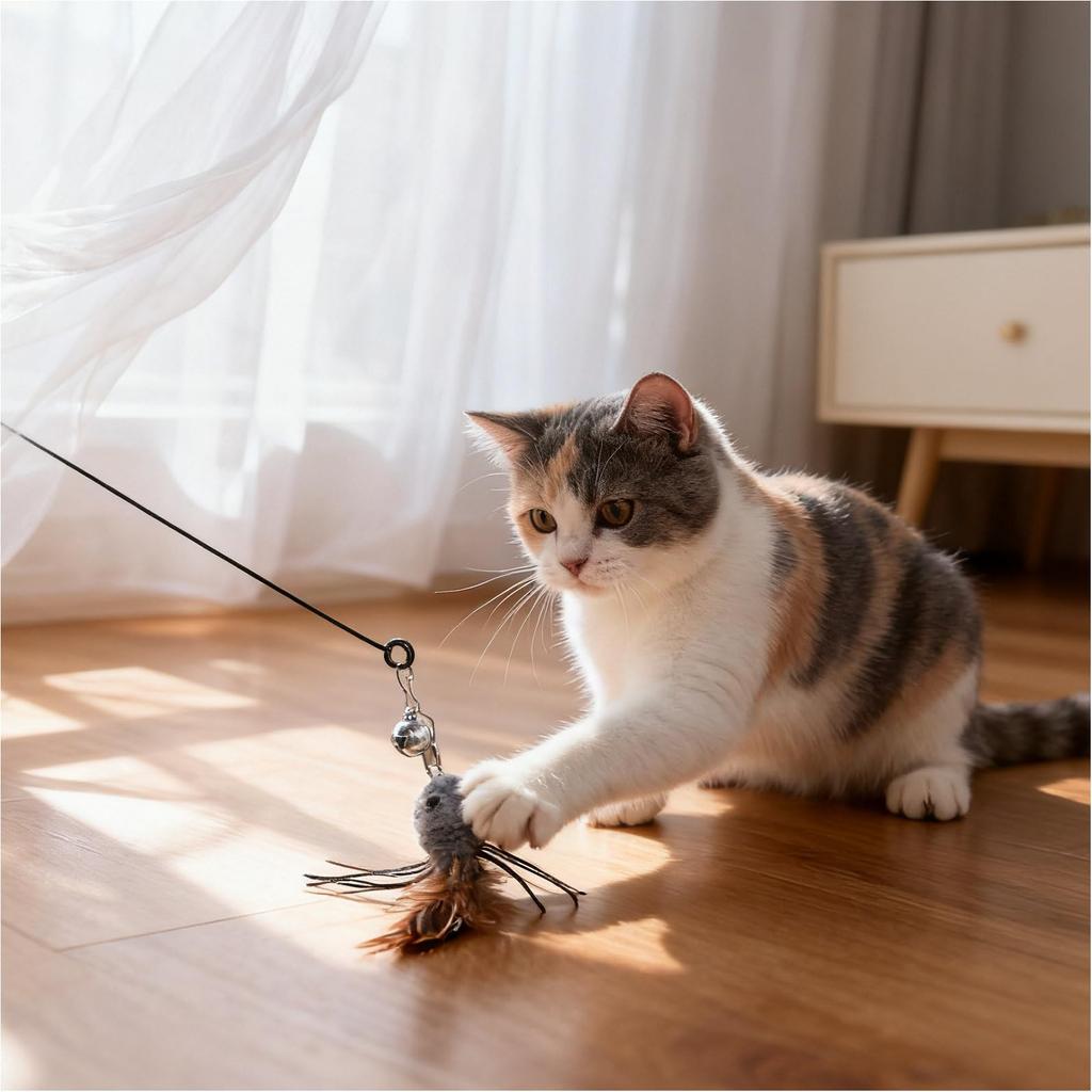 3 of Ni Cat Toy Cat Teaser Popular Cat Toy Fishing Rod (1) Replacement Feathers (3)