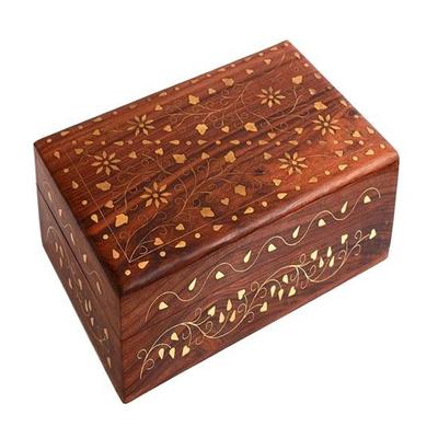 20.32 Cm Wooden Jewellery Box Beautiful Decorative Storage Brass Carvings Gifts Women Girls
