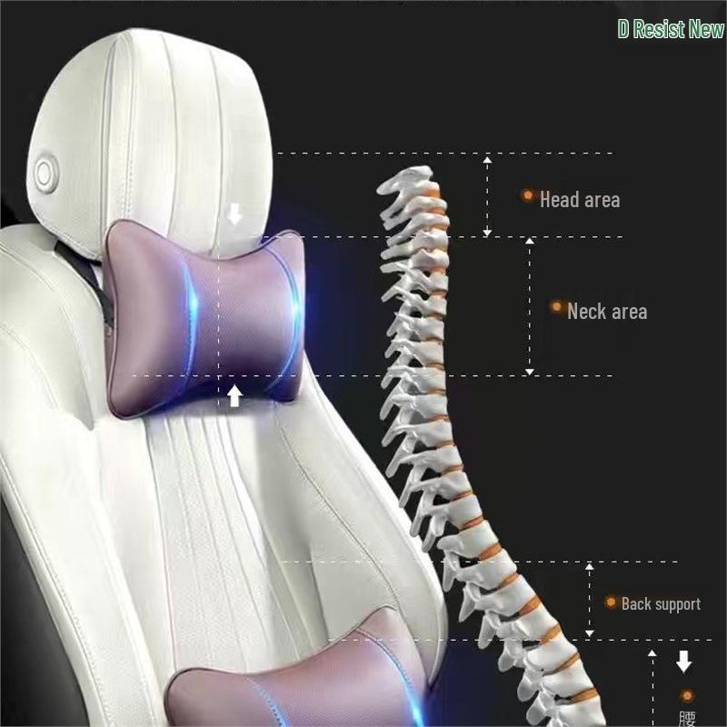 Premium Full Leather Car Headrest and Neck Support Pillow