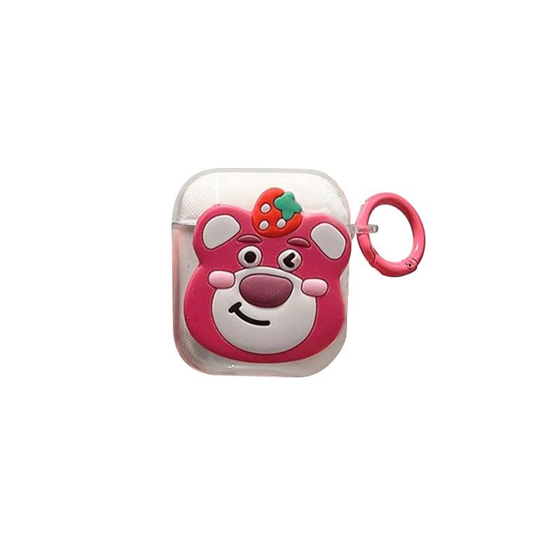 Airpods Pro Pink Bear Strawberry Bluetooth Headset Cover 3Rd Generation Protective Case Airpods 1 /2 Generation Hanging Buckle