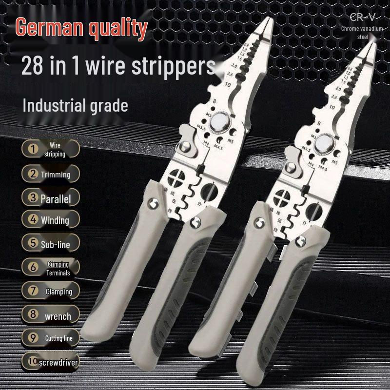 Multi-function Stainless Steel Wire Stripping Pliers - Manual Cable Crimping and Cutting Tool for Electricians