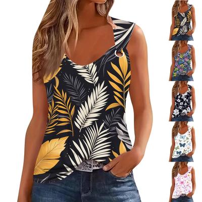 Kadın Tank Top V Yaka Temel Baskılı Rahat Dökümlü Kolsuz Derin Yan Kesim Kadınlar İçin Üstler