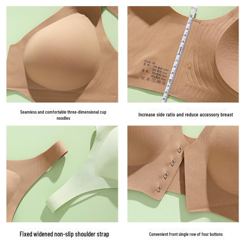 Front Buckle Seamless Plus Size Bra: Side Support, Wire-Free, Anti-Sagging Design.