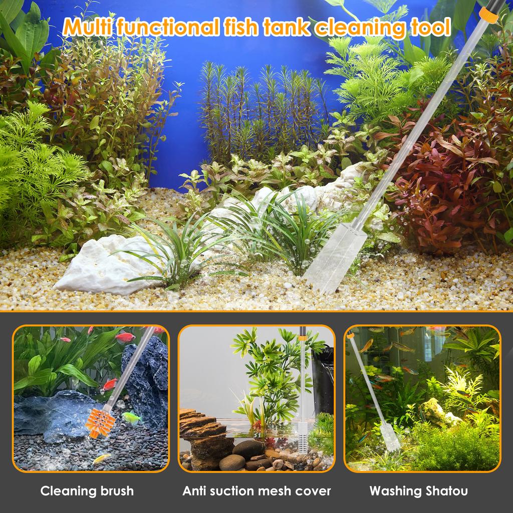 Siphon Fish Tank Cleaner Hand Aquarium Vacuum Gravel Cleaner Efficient Siphon Pump Water Change Reusable Fish Tank Accessories