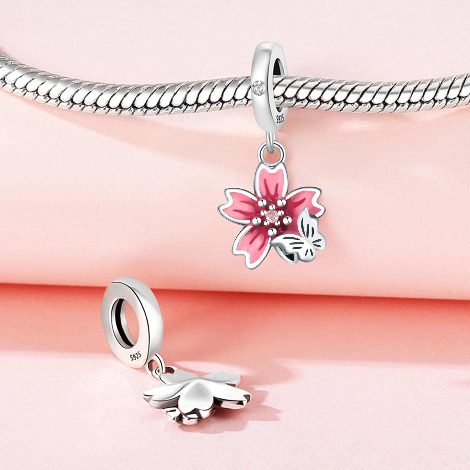 

Anniversary Copper Charms Pink Flower Heart Beads Fit Bracelet Necklace Bead Jewelry Making Fine Jewelry Gift