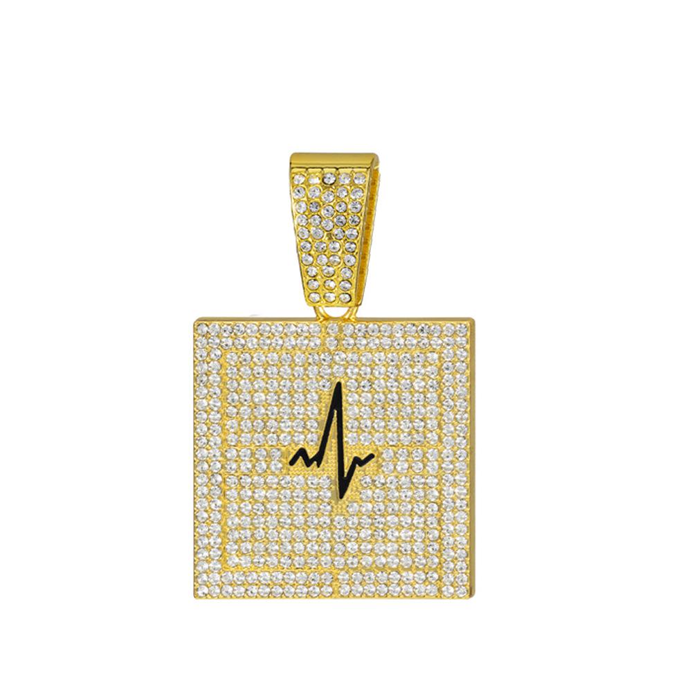 Hip Hop Electrocardiogram Lifeline Geometric Pendant Necklace With 13mm Box Buckle Cuban Chain Necklaces Fashion Jewelry For Men