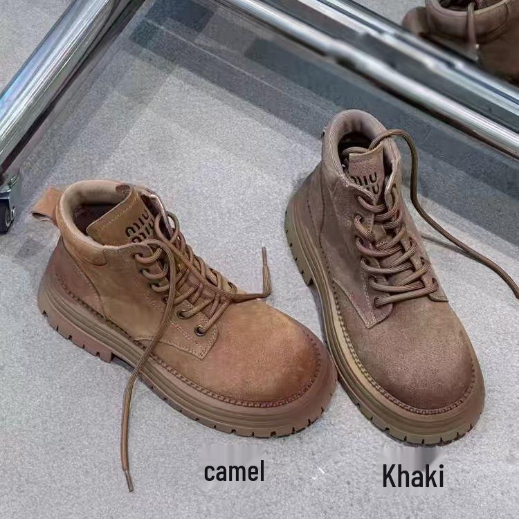 Warme braune High-Top Damen Martin Boots - Dicksohlig, Höhenvergrößernd, Britischer Stil, Herbst/Winter Trend