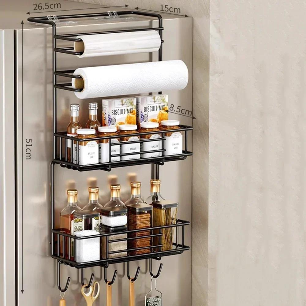 Refrigerator Storage Rack Side Hanging No-nail Sticker Tissue Paper Holder Cling Film Roll Paper Kitchen Seasoning Organizer