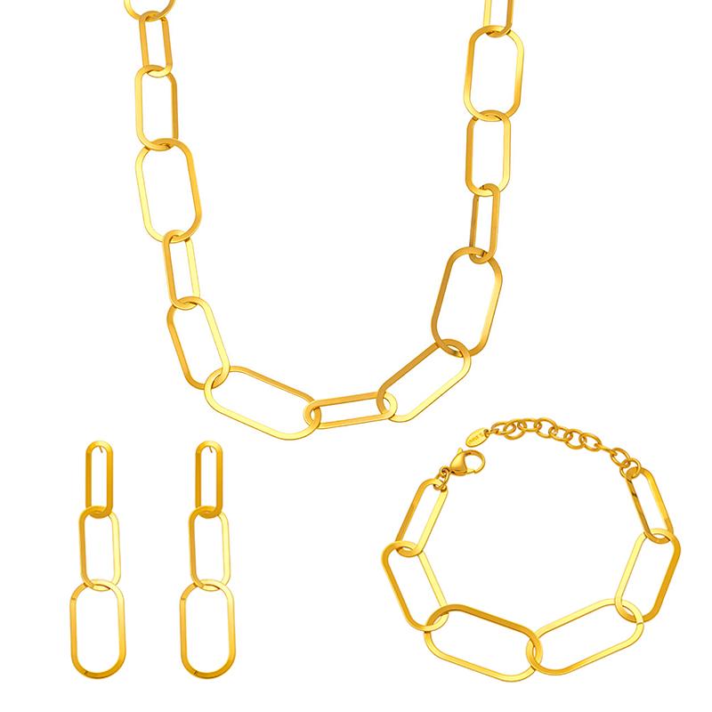 Thick Chain Necklace Bracelet Earrings In Stainless Steel With 18k Gold Plated Necklaces Bracelets Dangle Earring Set For Women