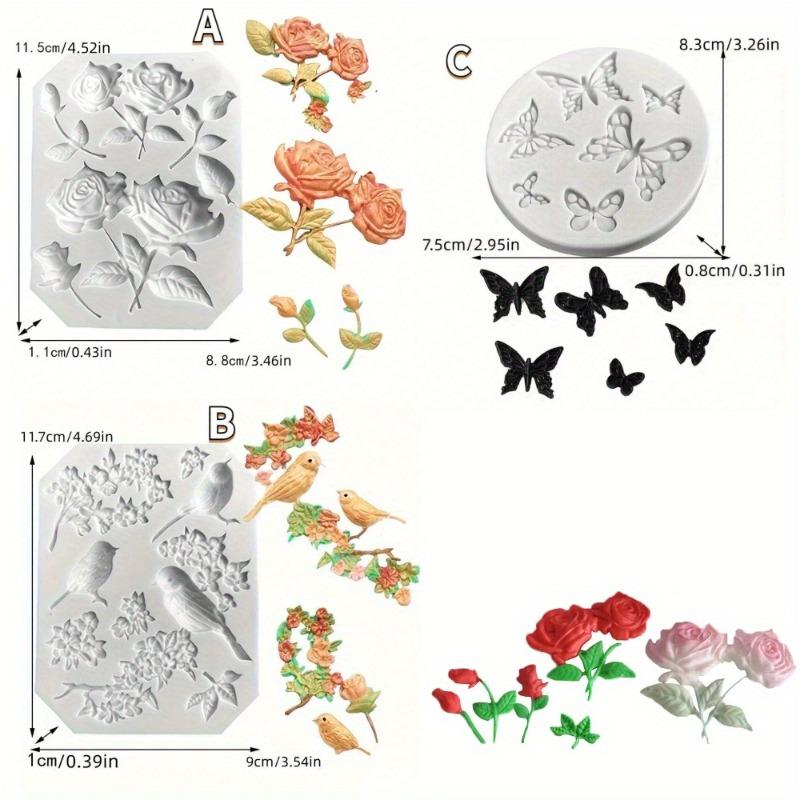 3D Butterfly Bird and Rose Flower Silicone Mold Versatile Baking and Craft Tool for Chocolate Creative Floral Dessert Decorator