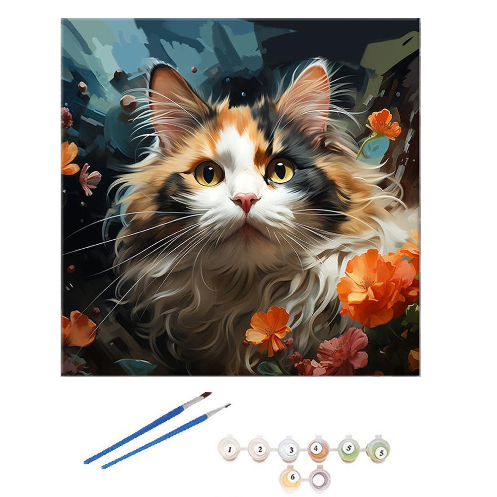 Among The Flowers Cat Zero Based Teaching DIY Digital Oil Painting High Definition Canvas With Manual Filling And Coloring