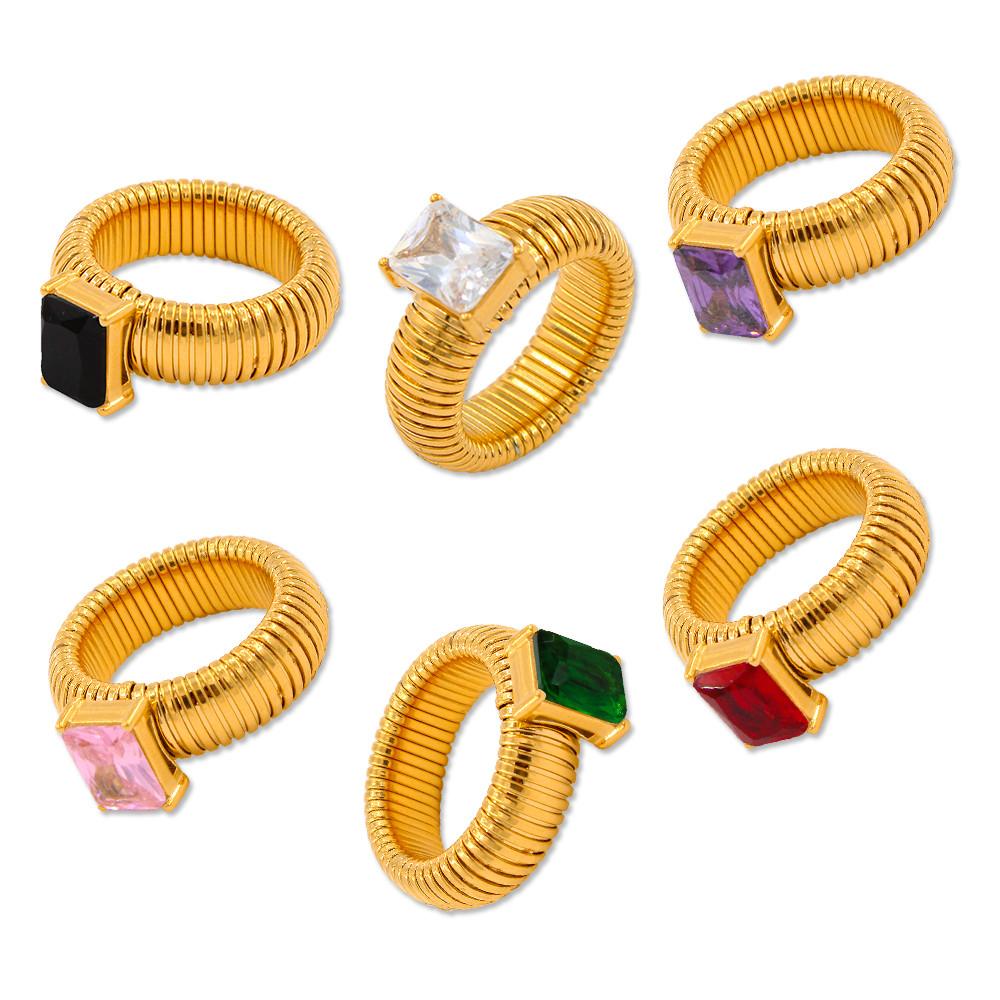 FYSARA Stainless Steel Thread Ring Vintage Elastic Colorful Cubic Zirconia Ring Charm Anniversary Zircon For Women Party Gift