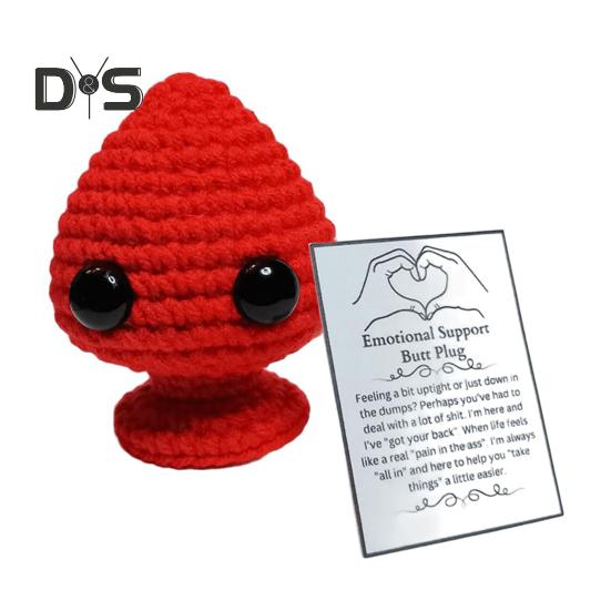 

Вязаный крючком стопор для попы с позитивной открыткой, ручная работа, вязанный сердечко для любви, кукла, игрушка для снятия стресса, украшение для рабочего стола, кляп, подарок красный