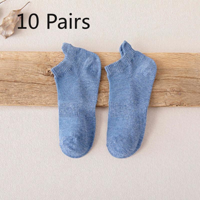 10 Pairs of Men's Socks, Solid-colored Cotton Short Socks, Ear-lifted Shallow Socks, Waisted Breathable Solid-colored Boat Socks