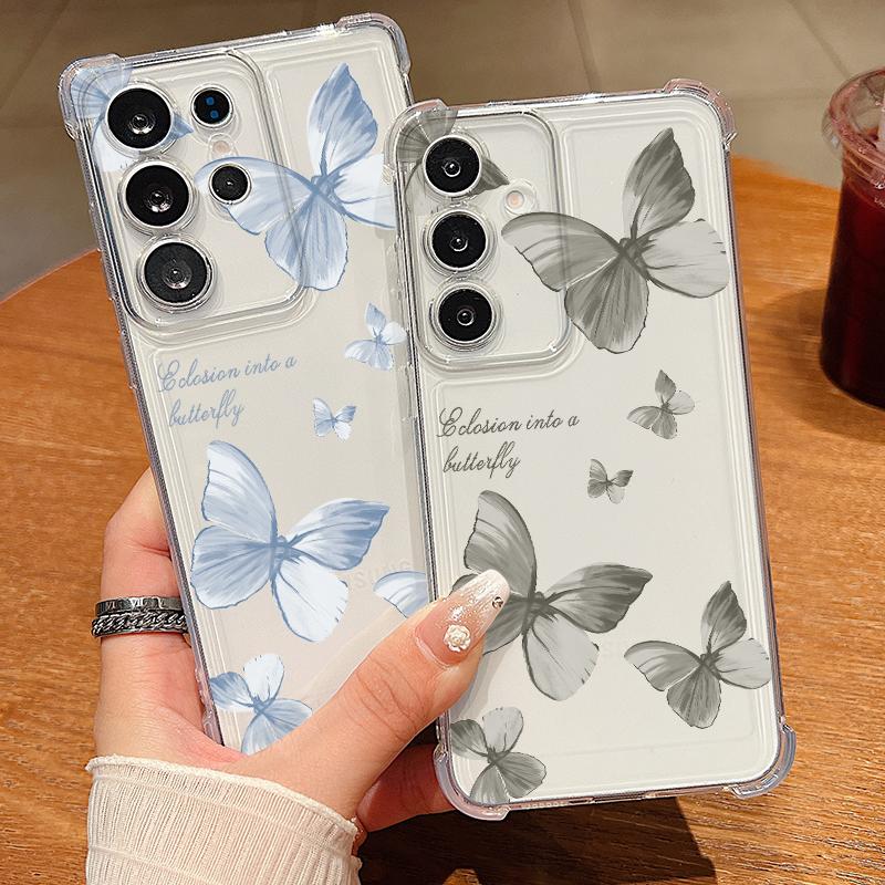 Retro Butterfly Pattern Phone Case For Samsung Galaxy S26 S25 S24 S23 Ultra S22 Plus S21 S24 S25 FE Clear Shockproof Soft Cover