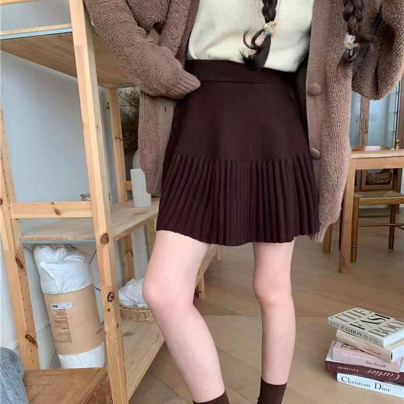 

Женская трикотажная миди-юбка А-силуэта с высокой талией, юбка из пряжи, юбка нового стиля для осени и зимы 3XL темно-коричневого