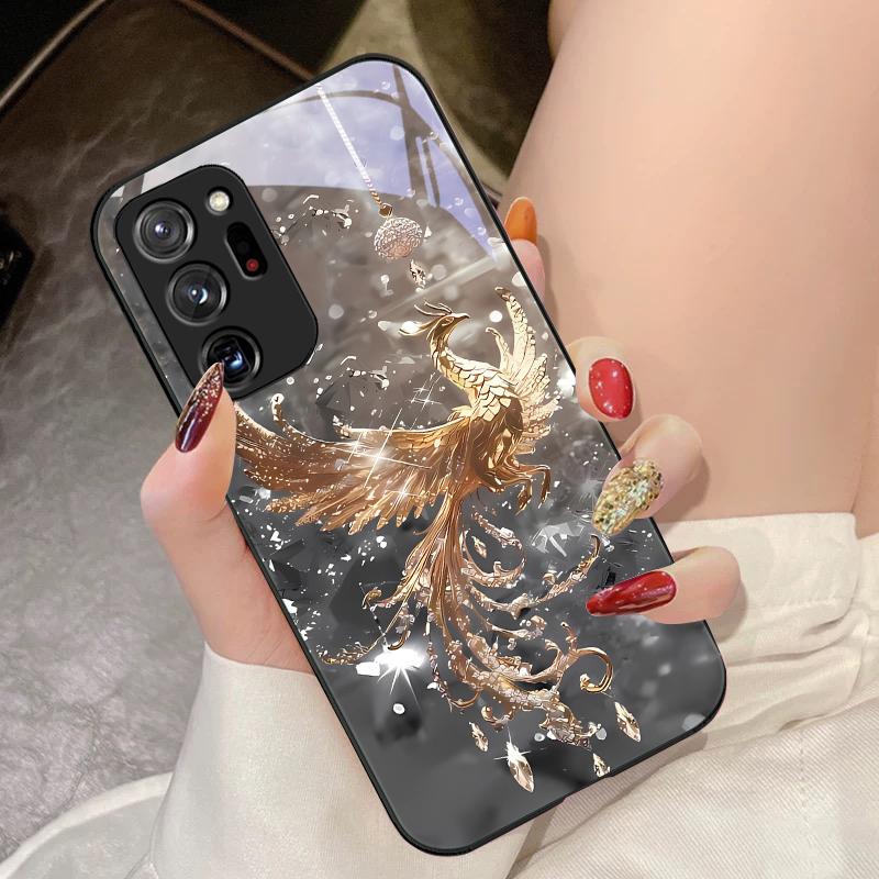 Broken Diamond Phoenix For Samsung Galaxy Note 8 9 10 PRO 20 Ultra A01 02 03 Core 04E 4G 12 13 5G Tempering Glass Phone Case