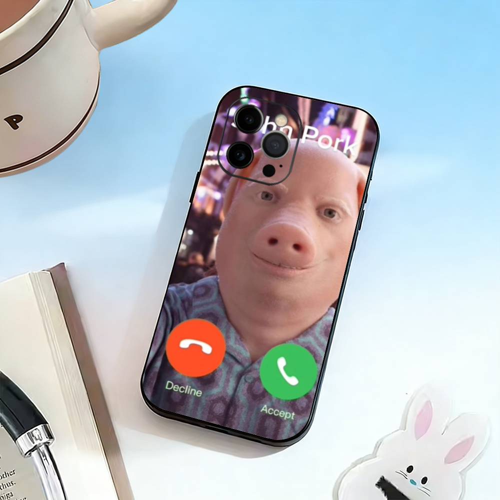 D-John Pork is Calling. Answer Call Phone Case For iPhone 17, 16,15,14,13,12,11 Plus,Pro Max, Others Soft Black Cover