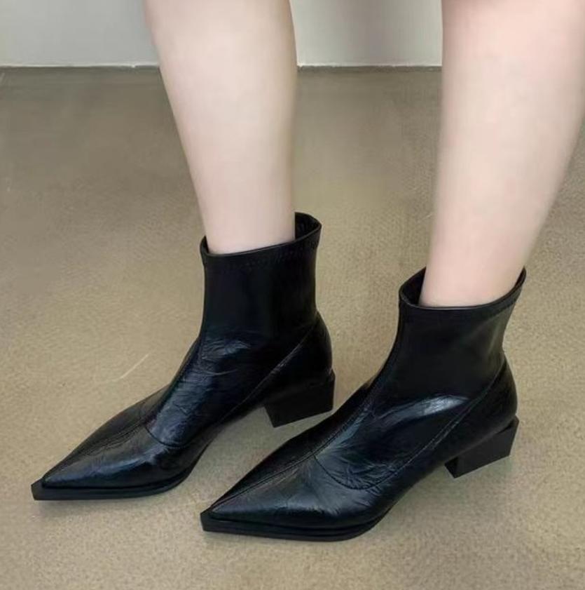 Vintage Women Ankle Boots Fashion Pointed Toe Autumn Winter High Heel Ladies Elegant Stretch Slim Short Booties woman 2025 trend