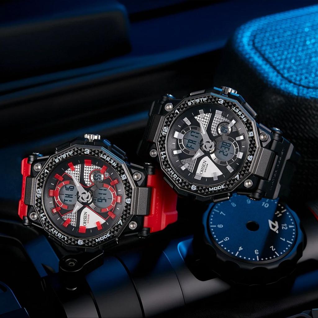 Fashion Trendy Sports Men's Electronic Watch LED Light Analog Digital Dual Display Calendar Multifunctional Watch Reloj Hombre