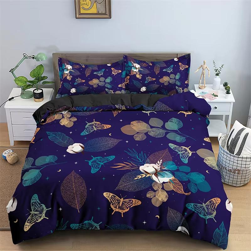 Comforter Butterfly Bedding Set Full King Size Hippie Boho Moth Microfiber Animal Botanical Psychedelic Starry Sky