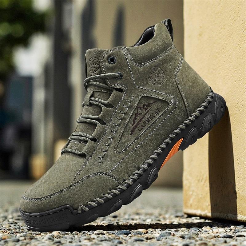 Nuevas Botas de Cuero Hechas a Mano para Hombre para Otoño Diseño Outdoor Zapatillas Hombre Transpirables Zapatos Casuales de Cuero Hombre Botines