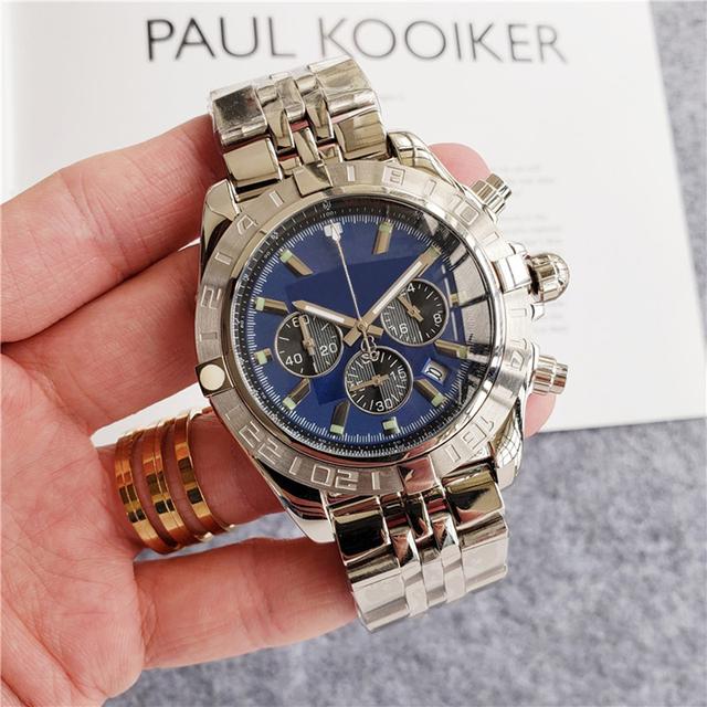 

Новые мужские кварцевые часы-хронограф из нержавеющей стали, серебро, золото, черный, синий циферблат, секундомер