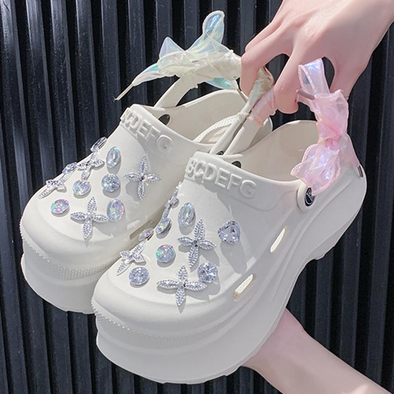 Fashion Crystal Clogs for Women Summer 2025 Big Rhinestone Chunky Platform Sandals Woman Thick Bottom Soft Eva Heels Slippers Shoes