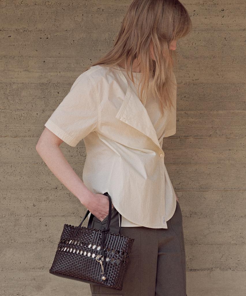 OSTKAKA Asymmetrical Round Wrap Shirt Cream