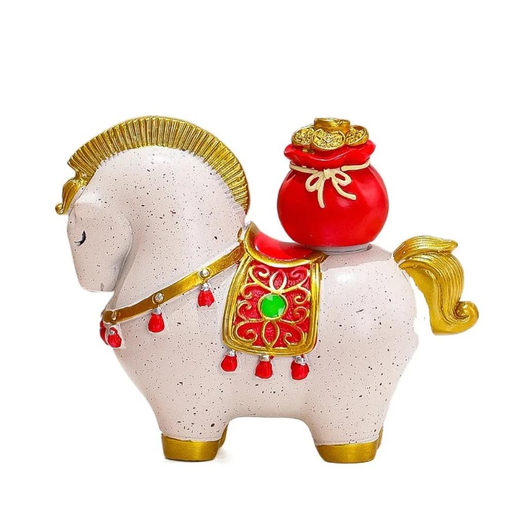 Cute Resin Horse Figurine Horse Mascot Rotatable Horse Miniature Chinese Style Desktop Ornament Car Decoration