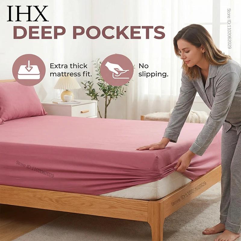 Solid Color Brushed Fitted Bed Sheet Set Soft Comfortable Non Slip Mattress Protector Cover for Single Double Cotton Fitted Sheet Soild Color