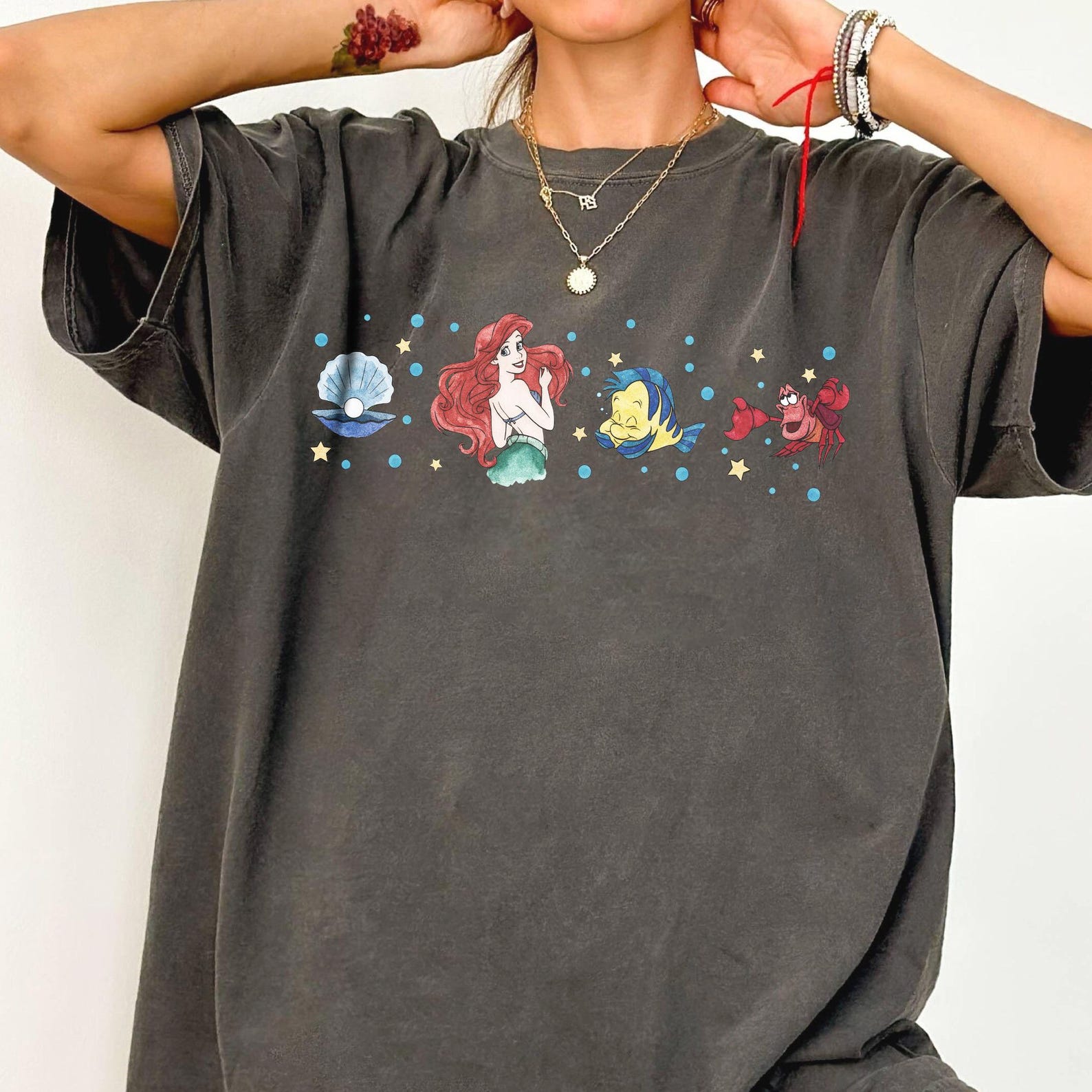 Ariel Watercolor Little Mermaid Shirt, Sebastian Flounder Graphic Tee S