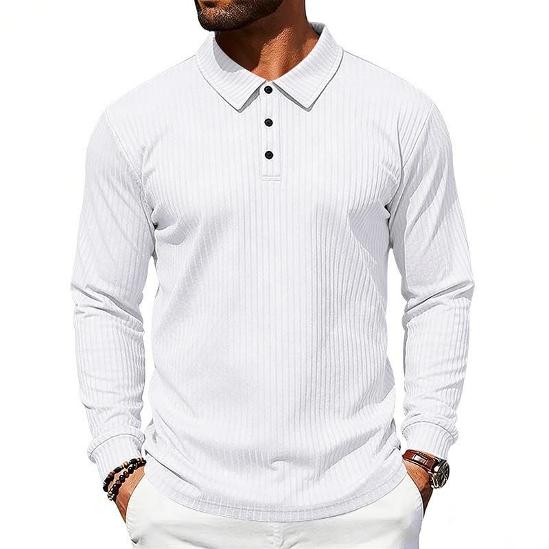 Mens Loose Turn Down Collar Long Sleeve Casual Business Solid Polo Shirt