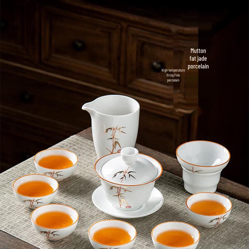 Elegant Gold Inlaid Jade White Porcelain Kung Fu Tea Set