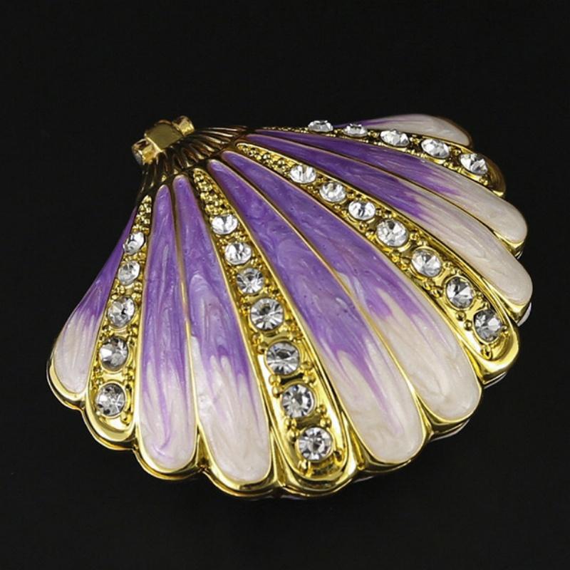 Portable Mini Jewelry Storage Box Bracelet Organizer,Embossed Shell Shape Inlaid Gem Alloy Ring Storage Jar Dresser Display Gift