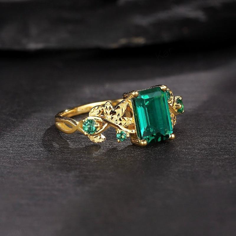 1Pc Fashionable Square Emerald Synthetic Zircon Ring, Fashionable Multi-functional Flower Ring